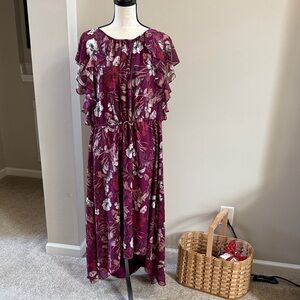 Alex Marie Burgundy Floral High Low Dress